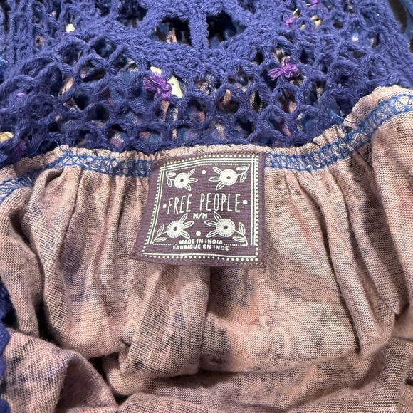 Free People Crochet Back Tank Top Blue Purple Shell Boho Sleeveless - Picture 3 of 4
